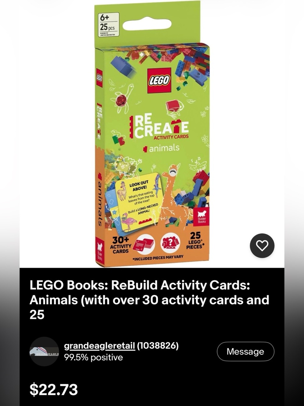 Lego ReCreate Animals Activity Cards — Green Box with Orange Accents